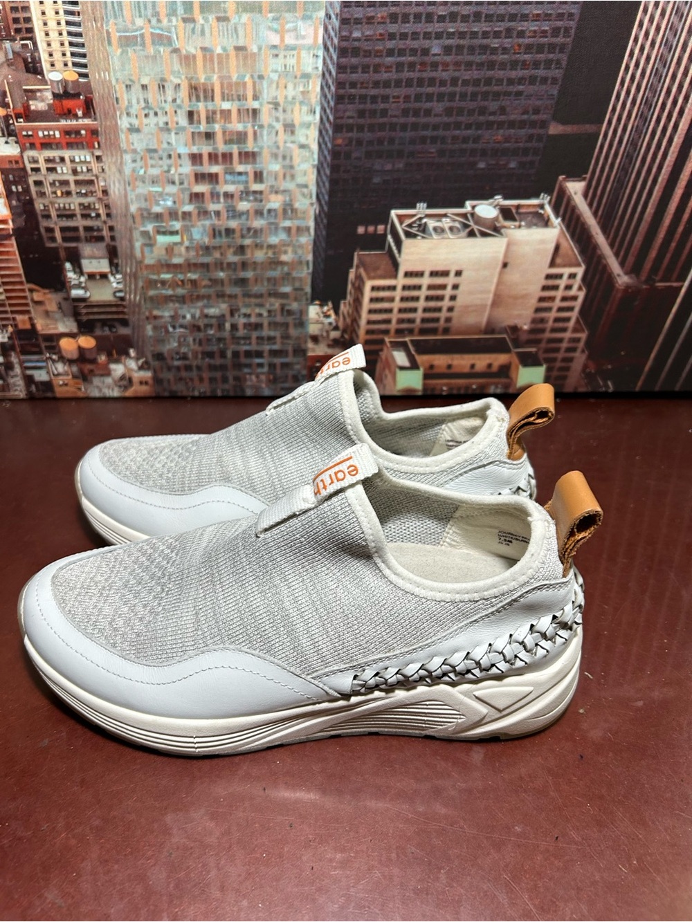 Earth Women's Slip-On Knit Sneakers in Light Gray with Tan Heel Tab